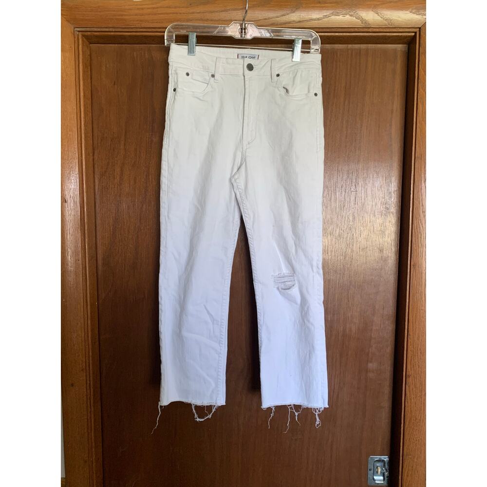 Dear John Jeans Womens 27 White Straight Raw Hem Distressed Denim